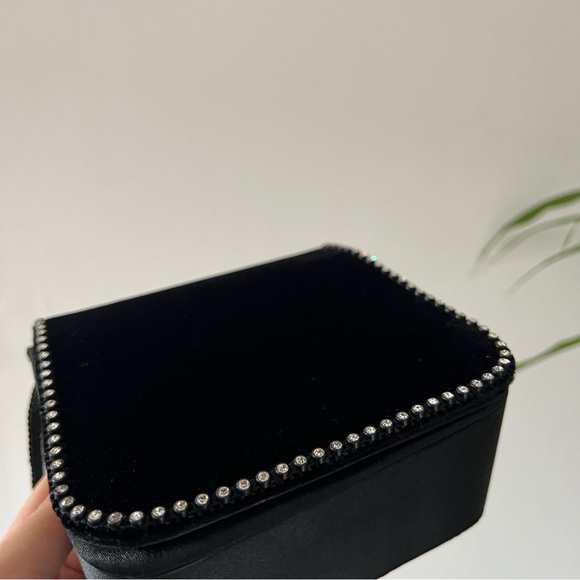 Vintage Evening Purse Black Velvet Rhinestone and Satin Crossbody Bag - Picture 8 of 13